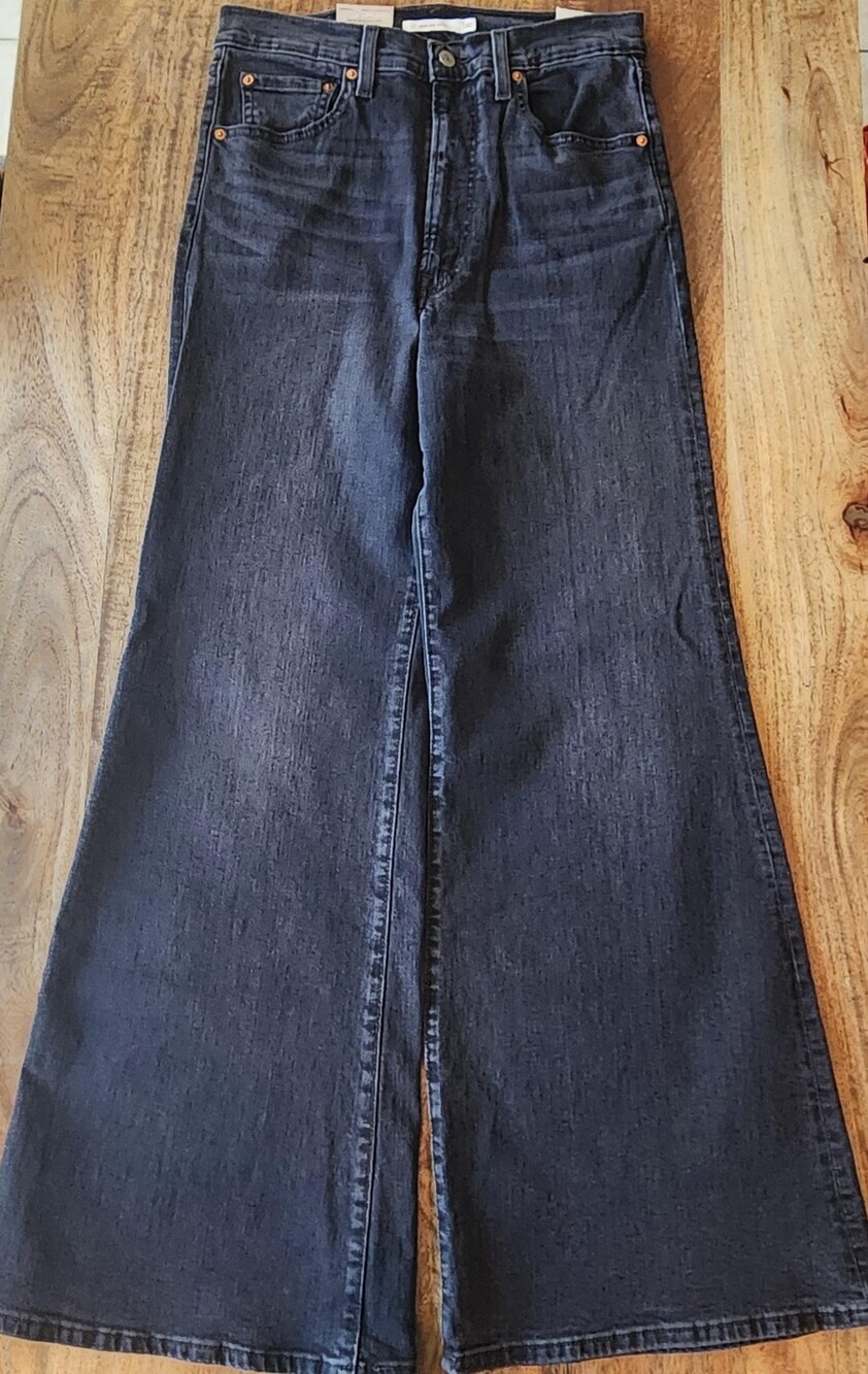 Levi's Ribcage Bell Jeans Womens 30x32 Gray Super High Rise Flare Stretch Denim